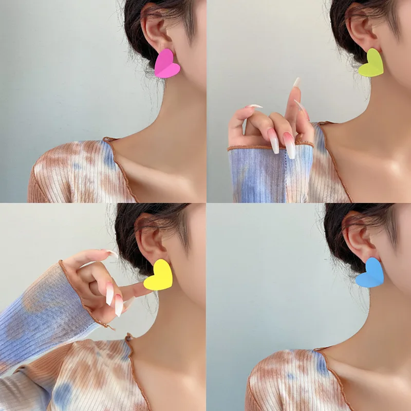 

Женские серьги-гвоздики в форме сердца, летние простые металлические серьги, эффектные ювелирные украшения