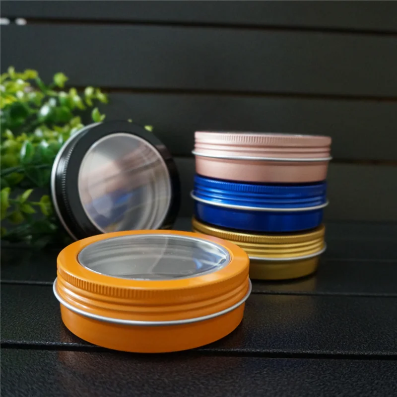 

100g ML gold empty round aluminum tin cans bottle with window lids,Pink skylight aluminum box black Cream box tea aluminum jar