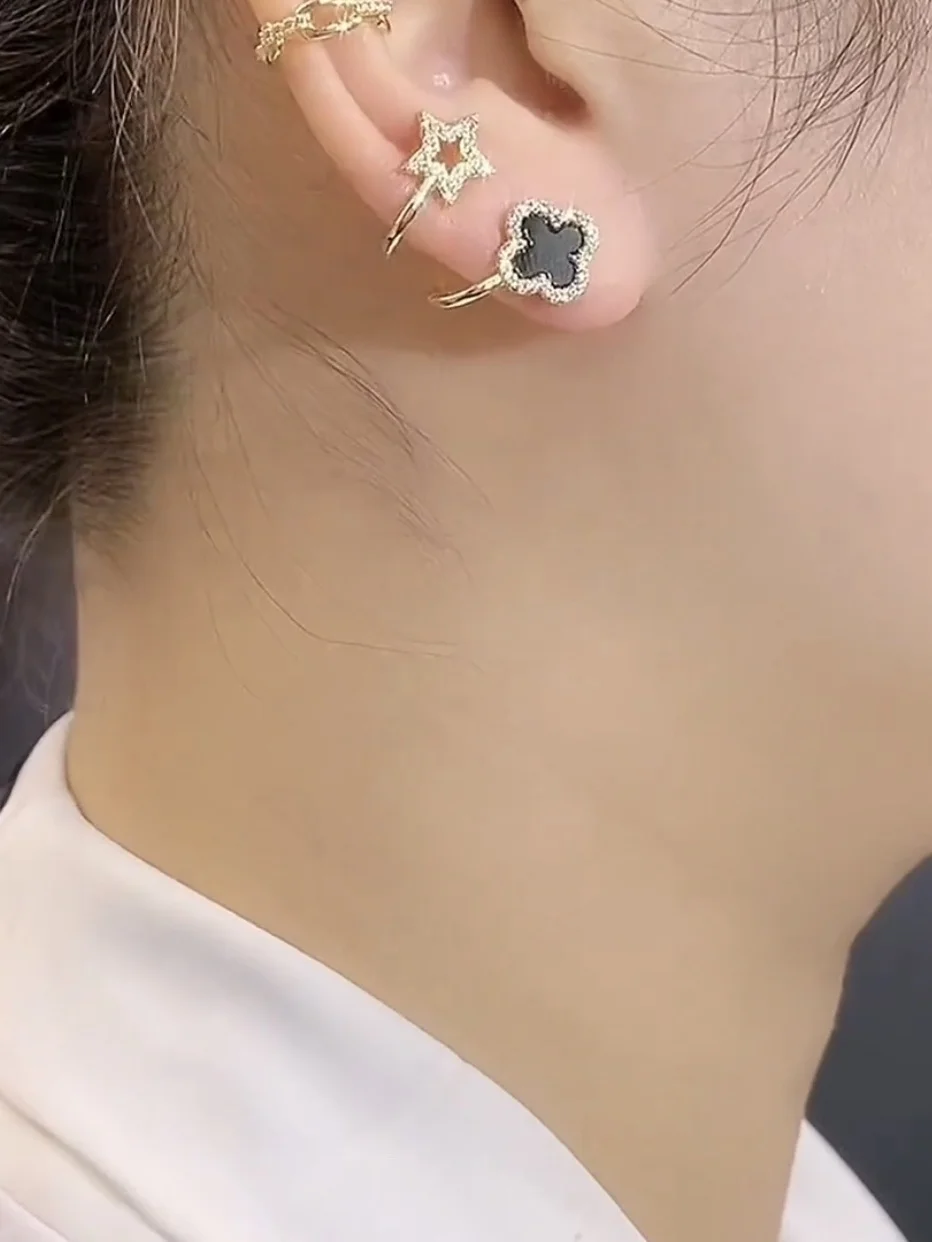 Clover Ear Studs Women Sterling Silver Needle High-Grade Clip 2023 New Trendy Temperament Earrings Popular Weste...