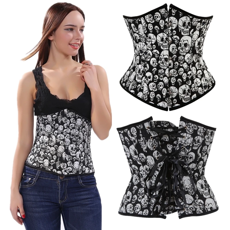 

Women Corset Lingerie Plus Size Gothic Skull Sexy Underbust Corset Bustier Waist Cincher Party Clubwear