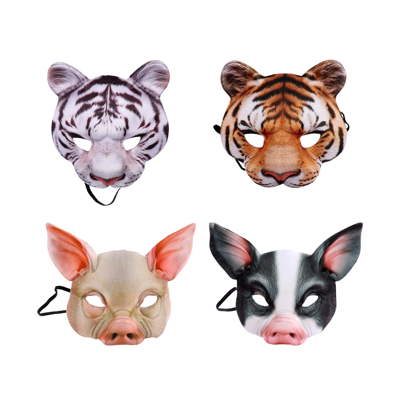 

4Pcs 3D Half Face Mask Tiger Pig Animal Masks Costume Ball Halloween Party Cosplay Performance Props