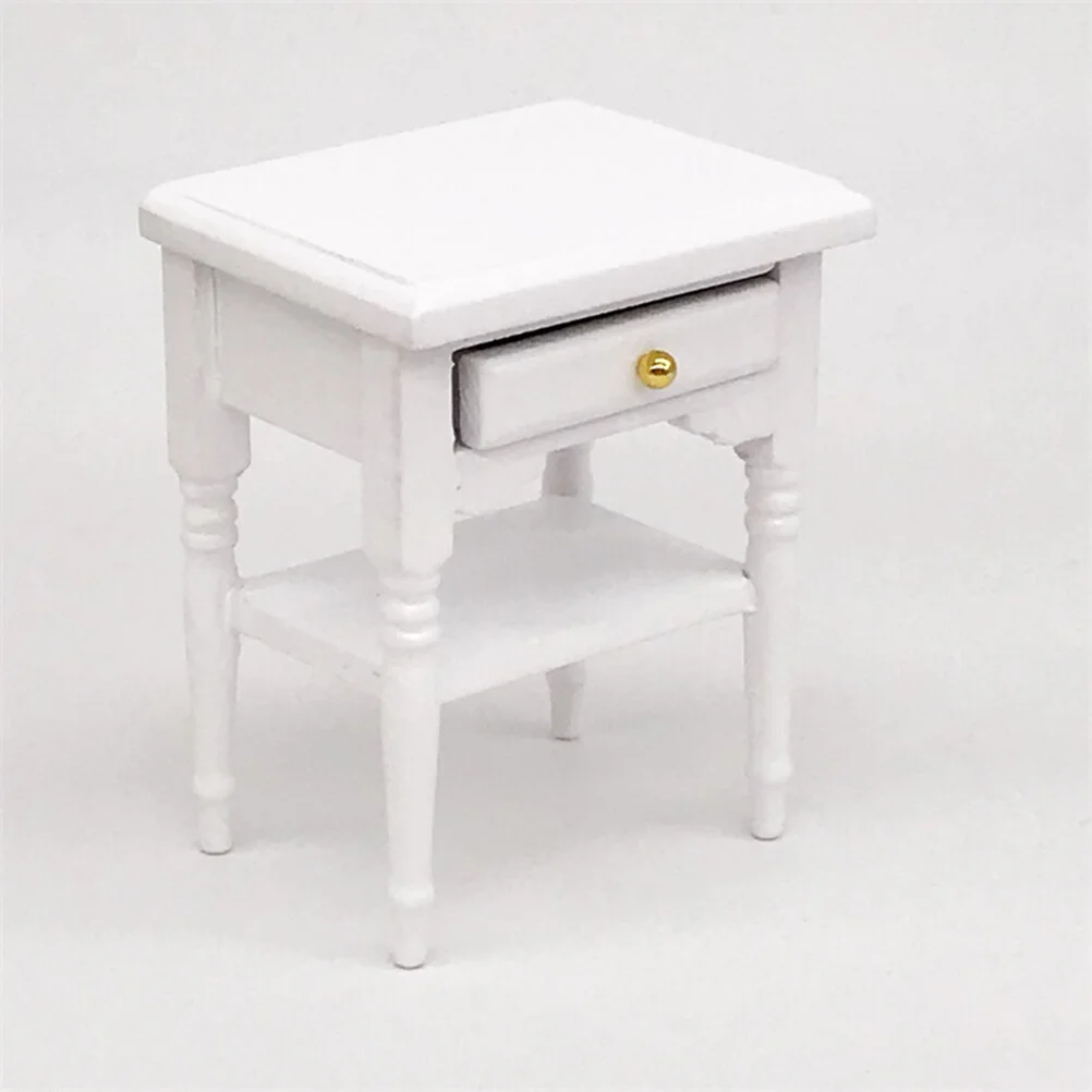

1:12 Mini House Bedside Table Miniature Wooden Furniture Mini House Scene Decoration Ornaments (White)