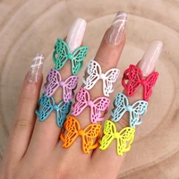 vintage candy colored hand painted surface hollow butterfly rings for women girls adjustable rings party jewelry friends gifts