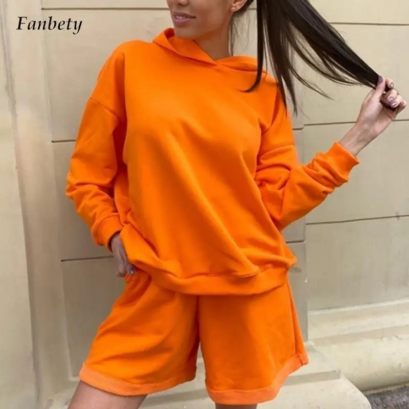 

Casual Loose Two Piece Set 2022 Autumn Elegant Long Sleeve Sweatshirt & Short Outfits WIinter Women Fashion Solid tracksuit Suit