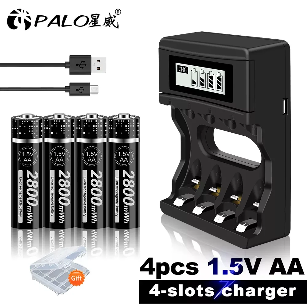 

NEW2023 PALO AA 1.5V 2800mWh lithium li-ion AA rechargeable battery AA +4 Channel polymer lithium li-ion 1.5V battery batteries