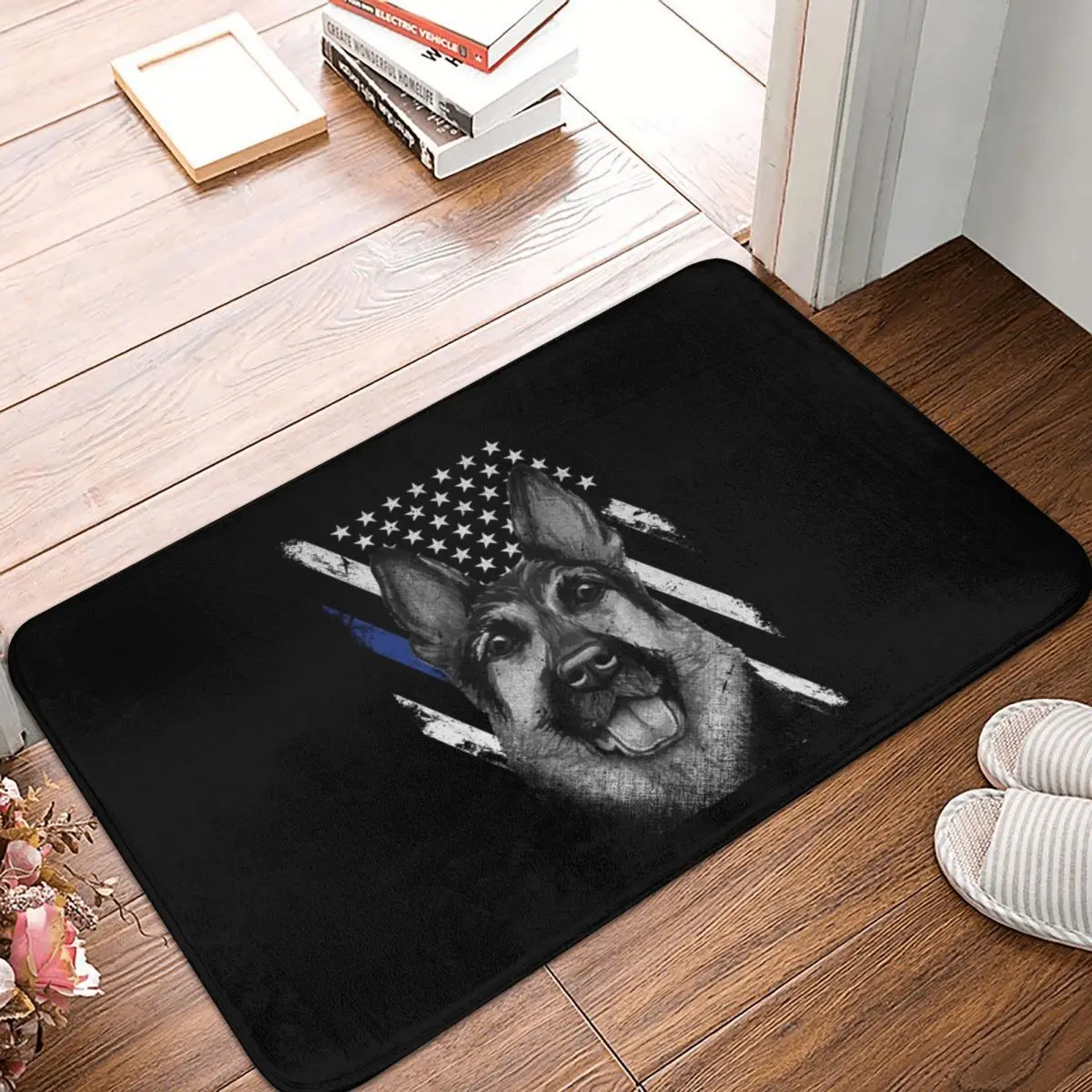 

German Shepherd Blue Line American Flag Police Dog Bath Door Mat Rug Carpet Decor Entrance Living Room Home Kitchen Bedroom Art
