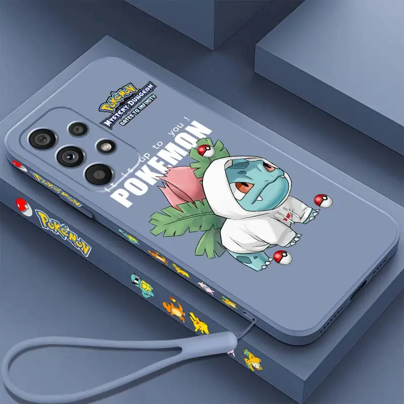 

Pokemon Pikachu Bulbasaur Phone Case For Samsung A53 A52 S A33 A32 A51 A71 A21S A13 A73 A50 A72 A23 A12 5G Liquid Left Rope