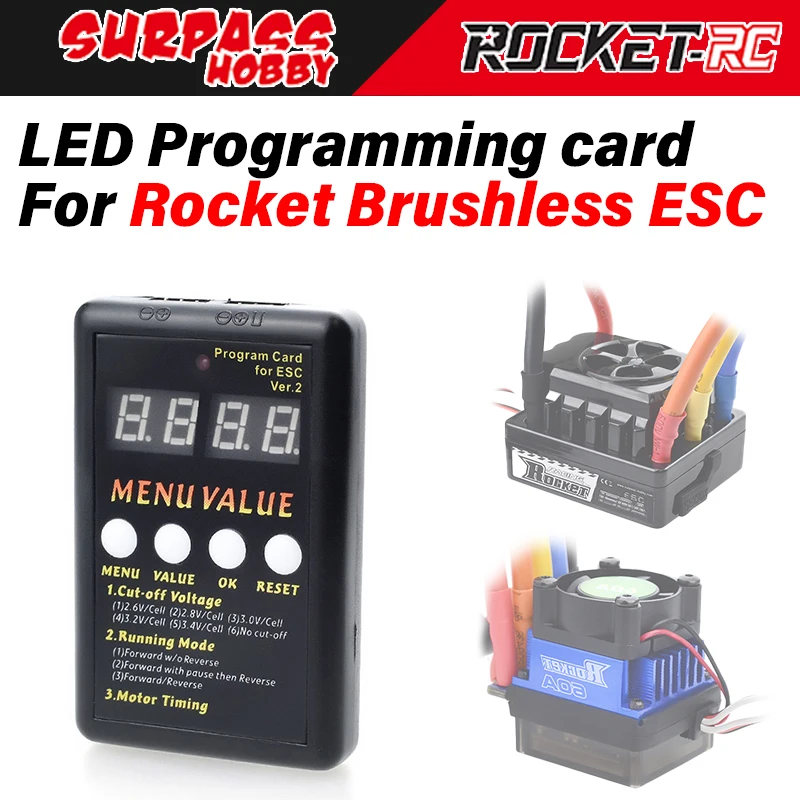 

Surpass Hobby Rocket LED Programming Card Set Up Programmable for 150A 120A 80A 60A Brushless ESC 1/8 1/10 Rc Car Truck Off Road