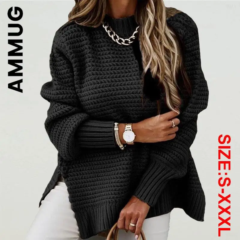 

Женский свитер Ammug, вязаный Модный мягкий простой свитер, Женский винтажный вязаный свитер с круглым вырезом, свободный базовый женский сви...