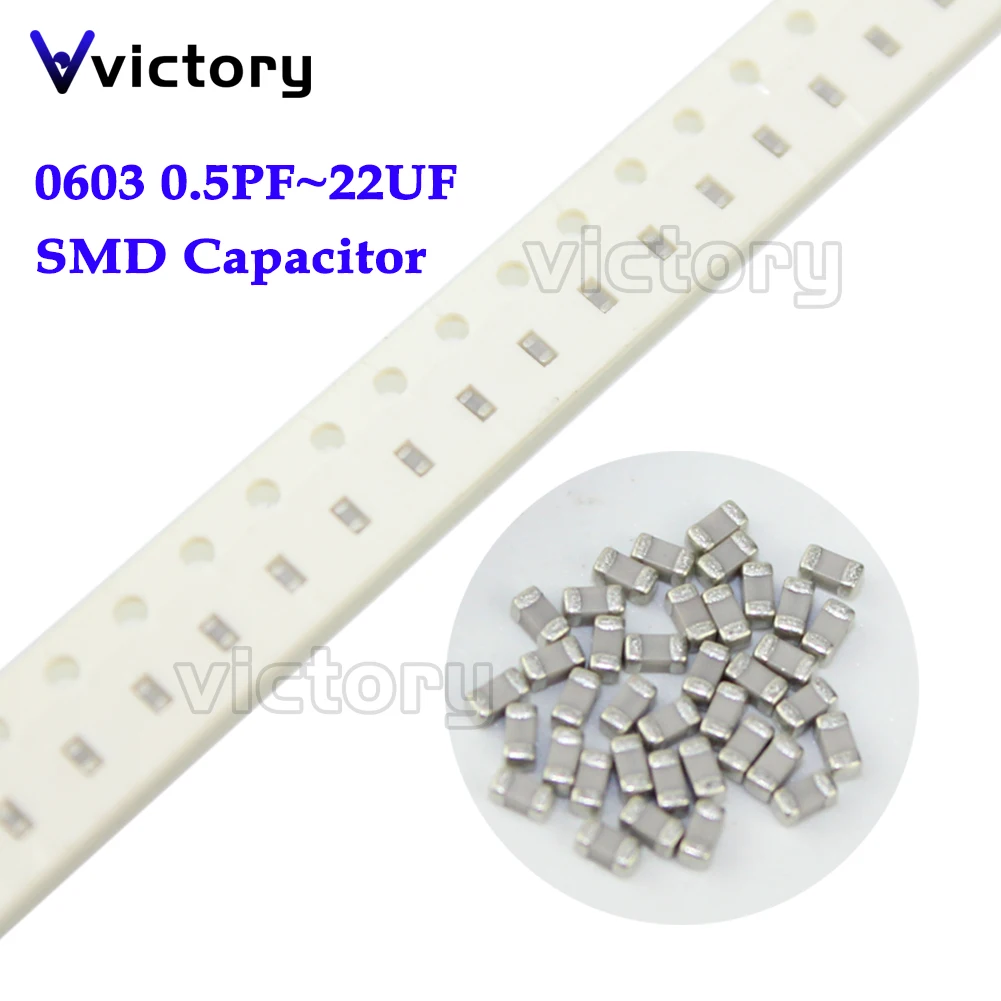 100Pieces 0603 SMD Capacitor Ceramic 22pf 100pf 10pf 10nf 100nf 1uf Capacitors kit sets 0.5pF-22uF |