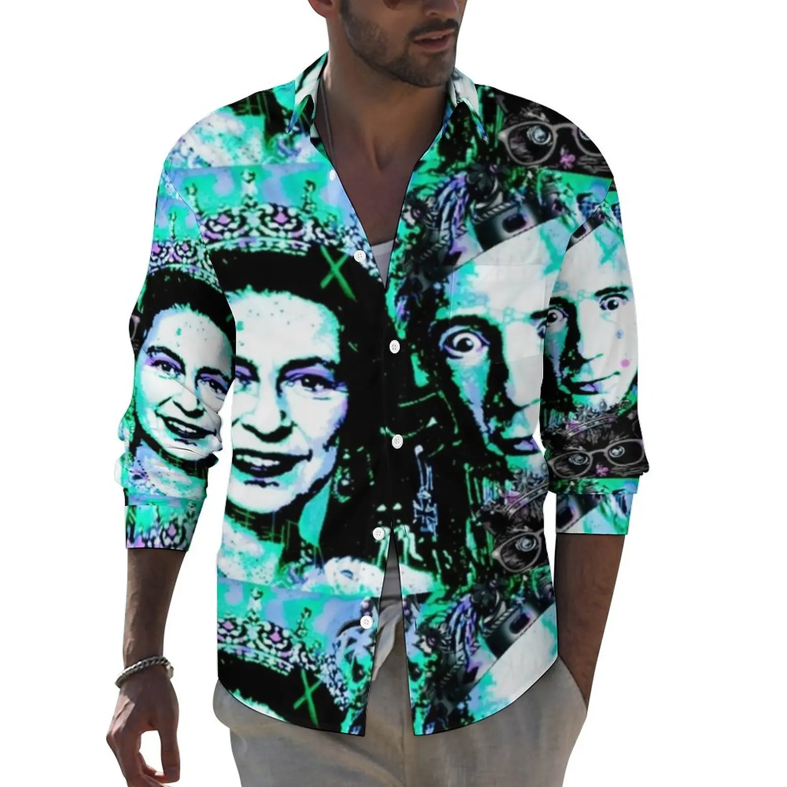 

The Queen Shirt Pop Art Print Casual Shirts Long Sleeve Custom Street Blouses Spring Retro Oversized Clothing