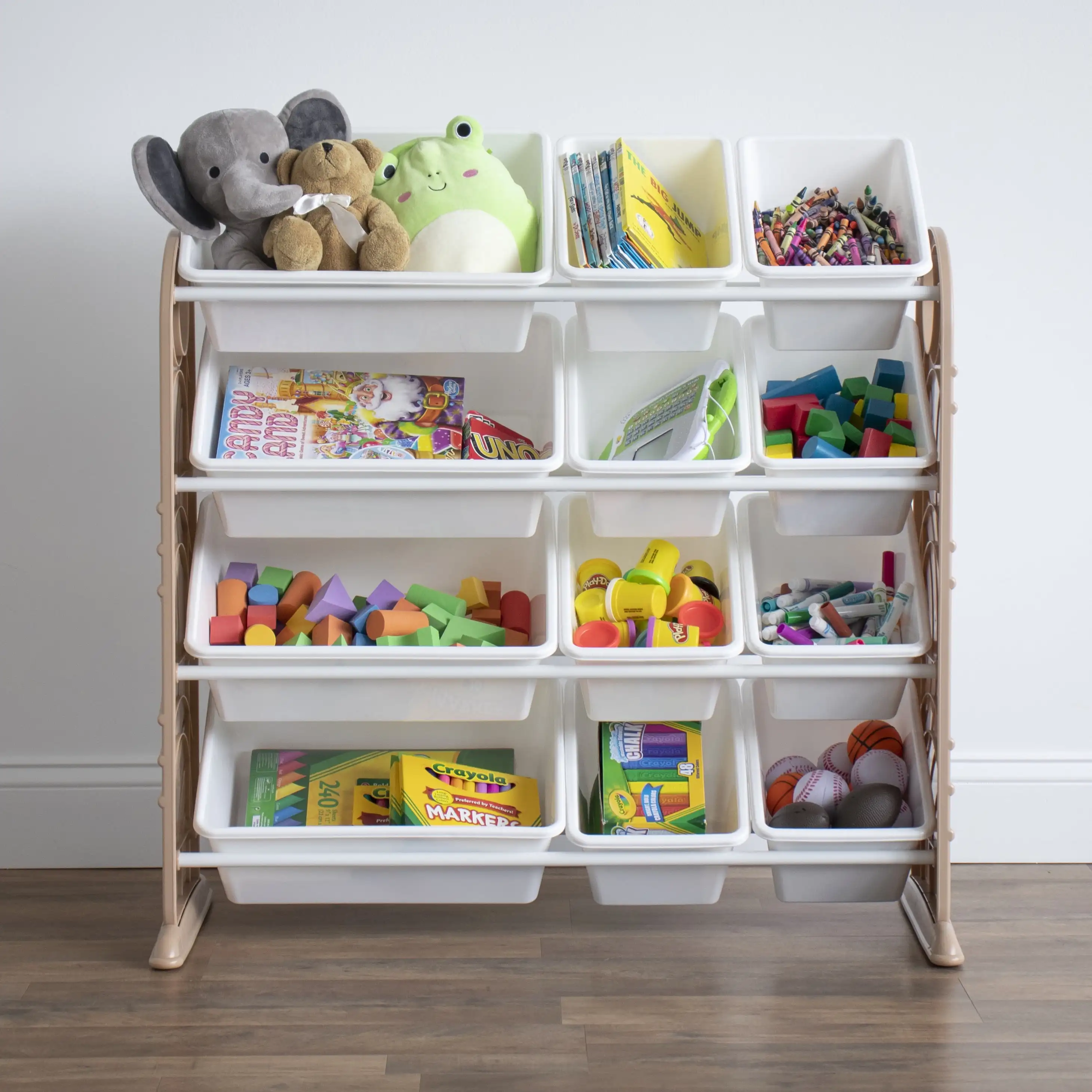

Детские пластиковые и металлические стеллажи Your Zone для хранения игрушек с 12 ящиками для хранения, мокко и белый