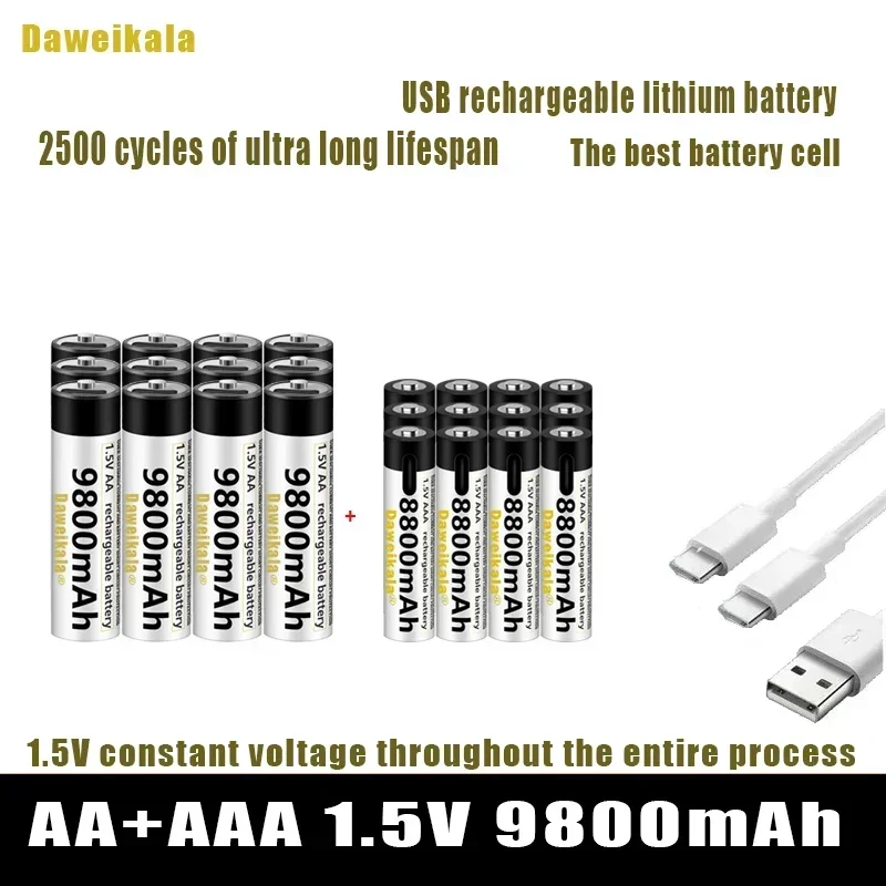 1 5 В AA + AAA USB аккумуляторная батарея 9800 мАч/AAA 8800 мАч литий-ионные батареи для