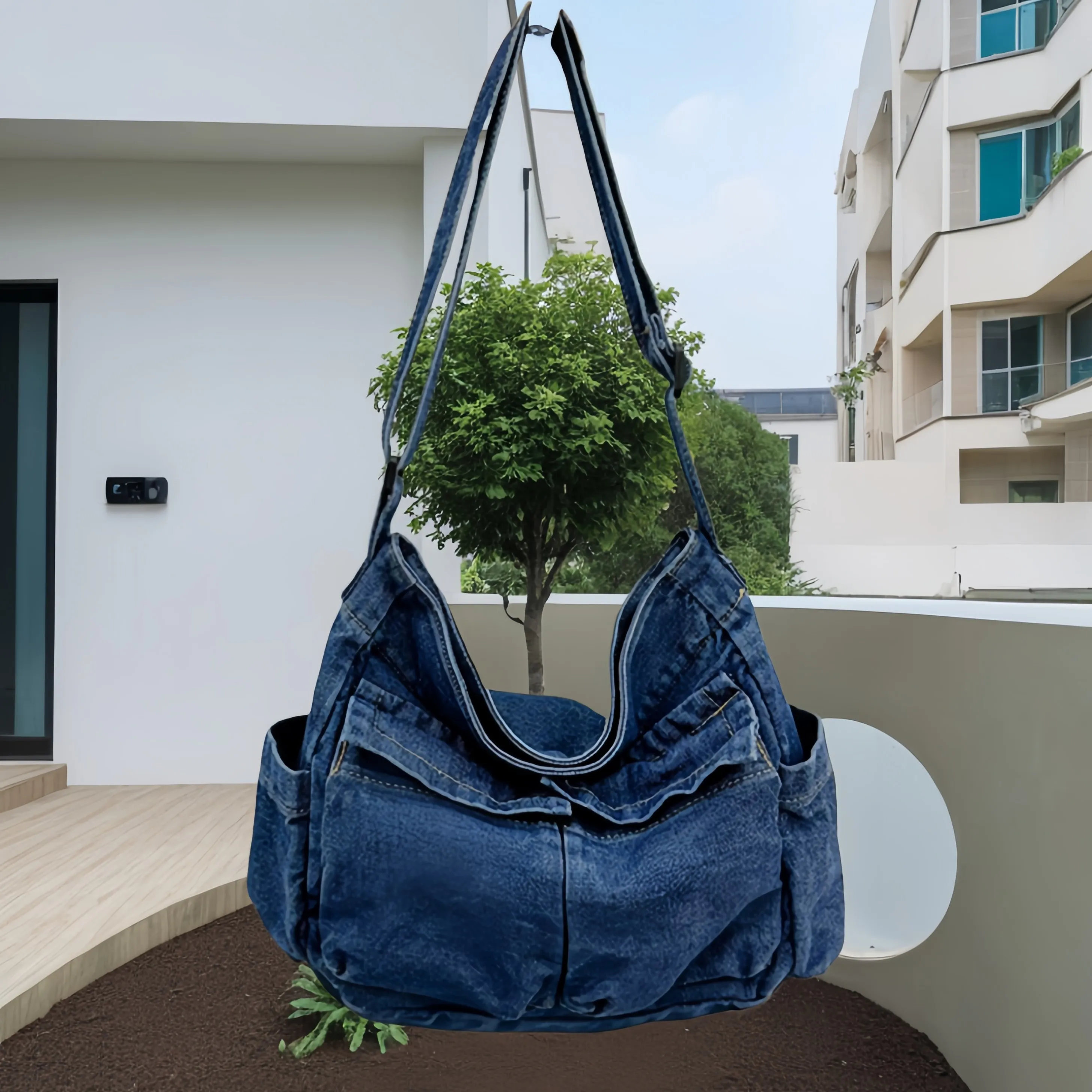 Deshuluo Большая вместительная ретро-модная повседневная джинсовая женская сумка