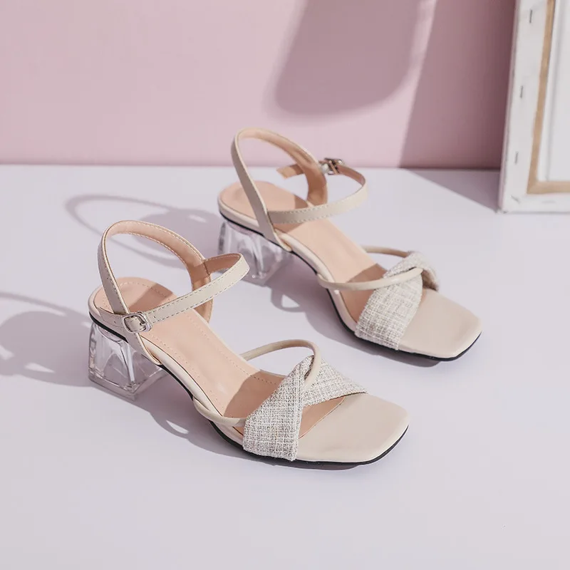 Сандалии женские на высоком каблуке Босоножки с открытым носком простые туфли