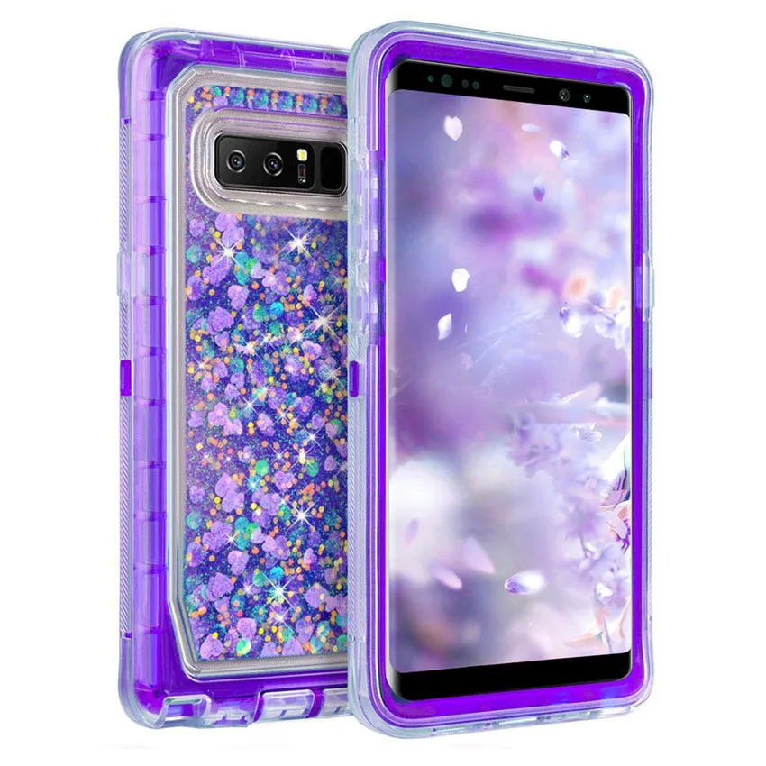 3 in1 Glitter 3D Bling Sparkle Flowing Quicksand Liquid Transparent Shockproof TPU Case For Galaxy S10 S10 Note9 S9 S21 S22 Case