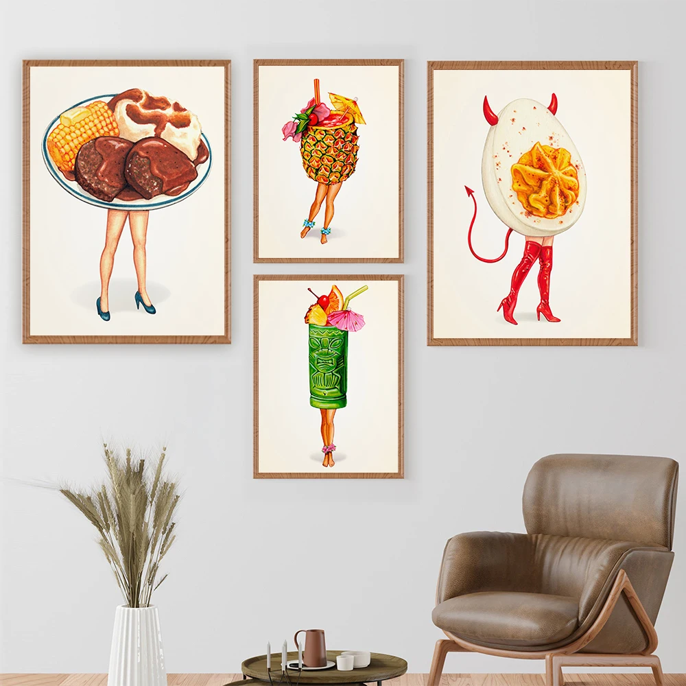 Абстрактная забавная Картина на холсте с изображением еды пива попкорна