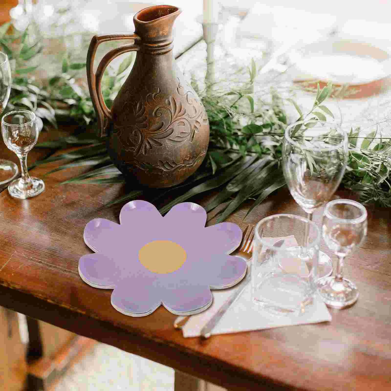 

10 Pcs Floral Flower Party Paper Tableware Little Daisy 17.5x17.5cm Supplies Favor Home Violet Dish Baby