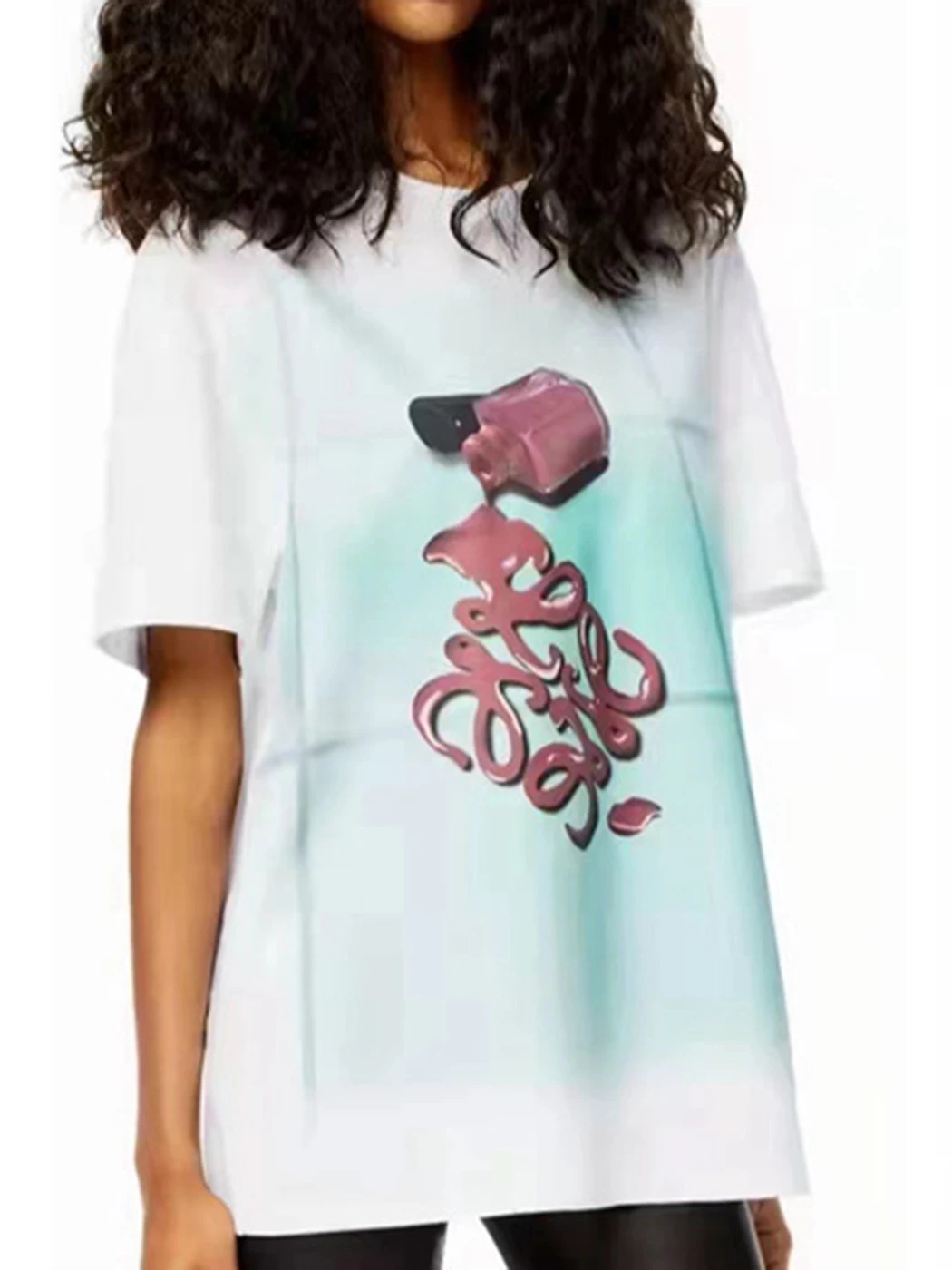

2022 New Nail Polish Print T Shirt Top Women Summer Cotton Soft Round Neck Short Sleeve T-shirts Streetwear Casual White Tees