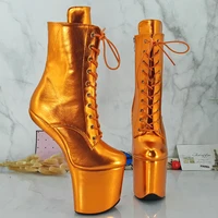 leecabe shinny yellow heelless high heel boots lady gaga boots unisex boots vamp bdsm boots