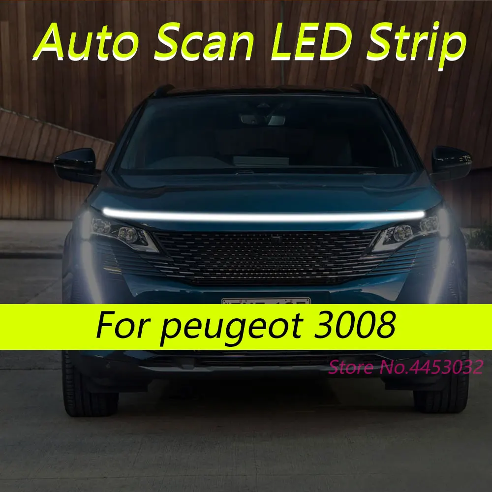 

Светодиодные ленты DRL с автоматическим сканированием и запуском для Peugeot 3008 2009-2025, светильник на капоте автомобиля, гибкие фары, приветственный свет, 59 дюймов