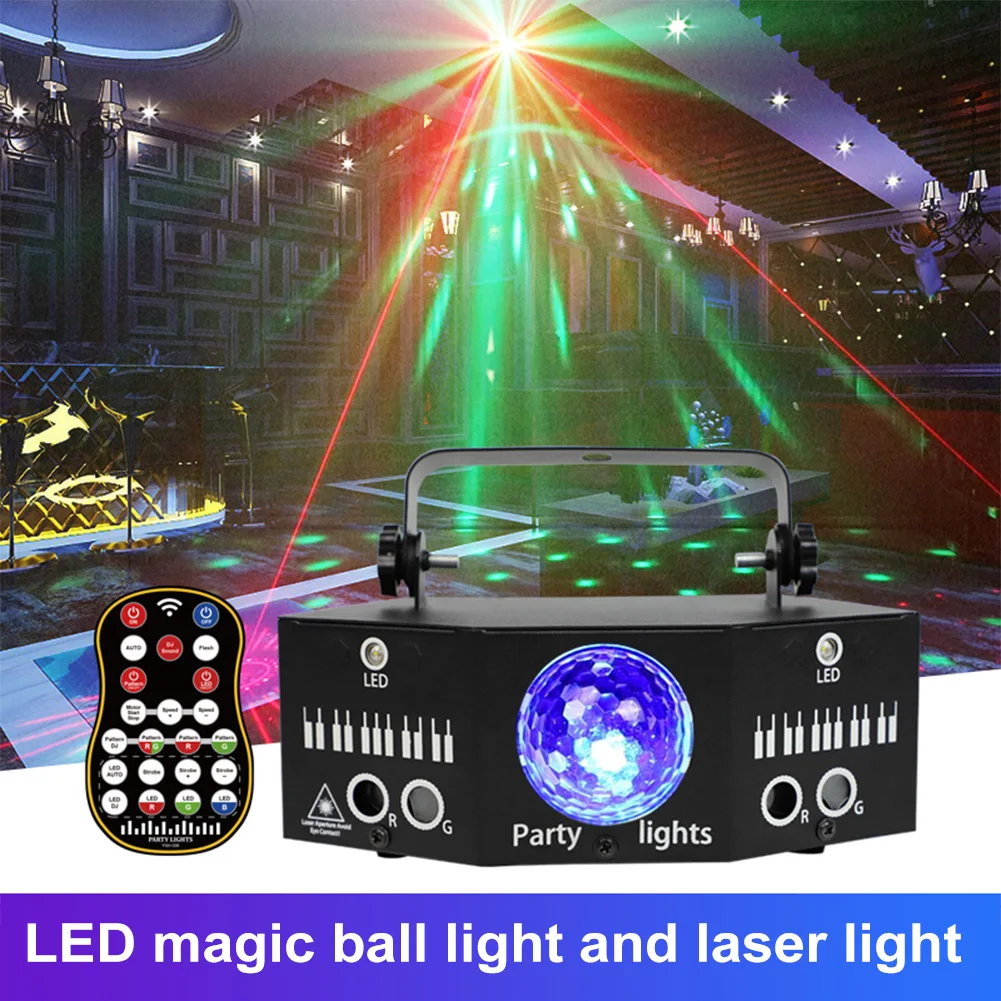 EU/US DJ Disco Party Dual Red Green Patterns Laser Light Projector LED Magic Ball RGBW Strobe Xmas Holiday Wedding Stage Effect