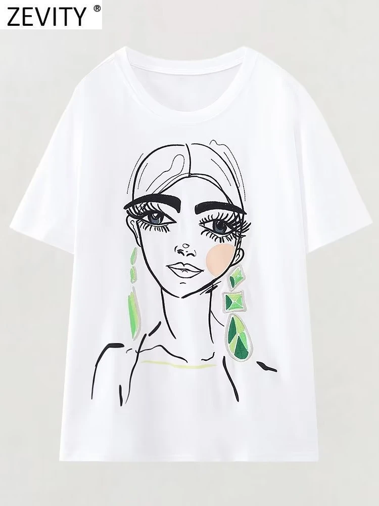 

Zevity New Women Fashion Girls Embroidery Casual White T Shirt Female Basic O Neck Short Sleeve Simply Chic Leisure Tops T4704