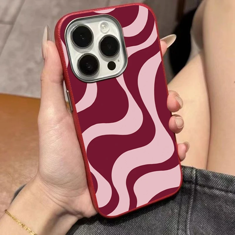 Фото Ретро розовый чехол для телефона с абстрактным волнистым узором для iPhone 17 16 Pro 16E 15 14 13 12 11 Pro Max 17 Air X XR XS 7 8 Plus Sof't Cover №2
