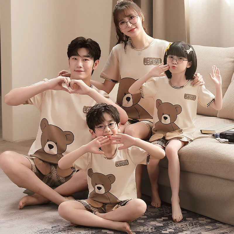 Summer Parent-Child Pajamas Set Family Sleepwear Adult Children  Cotton Cute Dog Kawaii Home Wears Unisex Loungewear pijama
