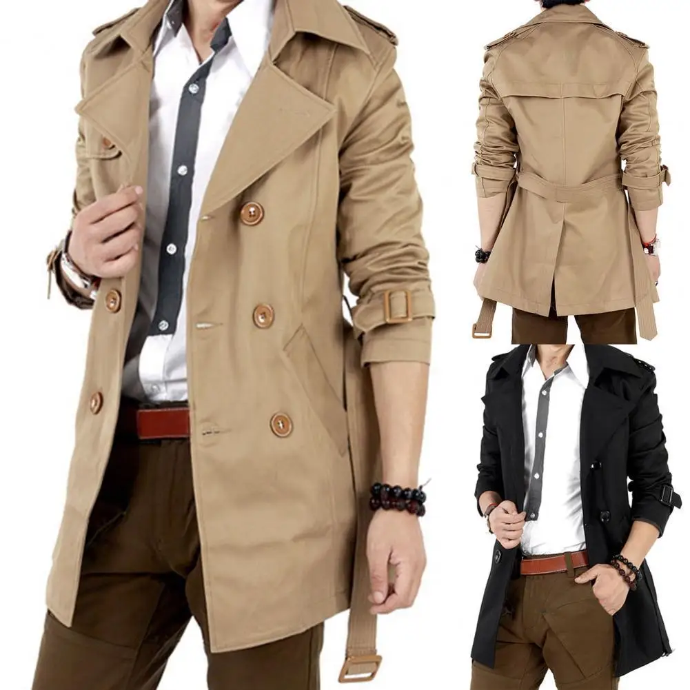 

Men Trench Double-breasted Turn-down Collar Slim Cardigan Autumn Jacket for Daily Wear