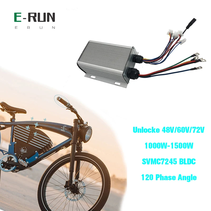 

Unlocked 48V/60V/72V 1000W-1500W SVMC7245 BLDC 120 Phase Angle Motor Controller For Electric Bicycle Scooter