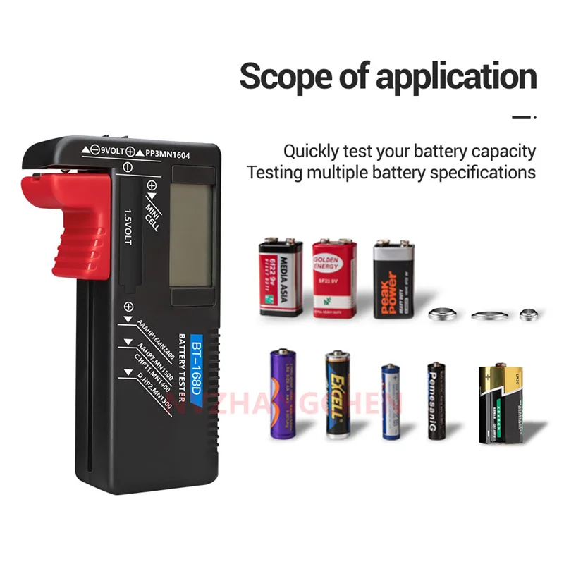 

BT-168 AA/AAA/C/D/9V/1.5V Battery Capacity Tester Universal Button Cell Battery Colour Coded Meter Indicate Volt Tester Checker