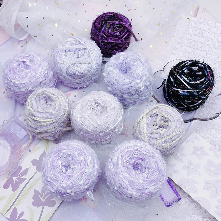 

50g Mohair Purple Series Style Sequined Yarn for Knitting and Crochet Special Pretty Blend Yarn DIY Knitted Bag Sweater Scarf