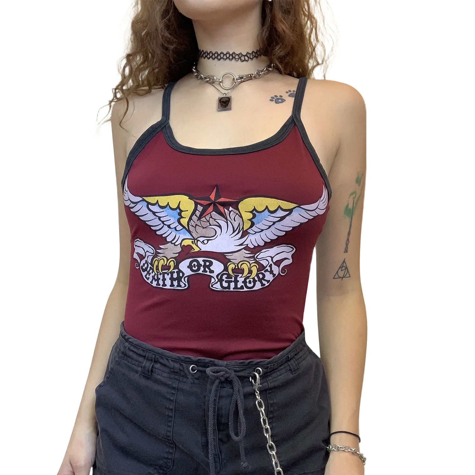 

Women's Summer Skinny Tank Tops Spaghetti Straps Cartoon Eagle Print Tights Vest Female Everyday Wear