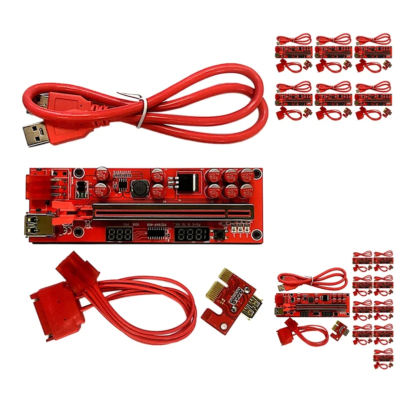 

Удлинительный кабель VER016 PRO PCI-E 1X к 16X для графического процессора, карта расширения со светодиодный дисплеем температуры/напряжения для май...