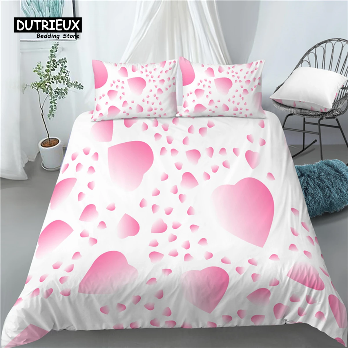 

Luxury 3D Pink Hearts Print Home Living 2/3Pcs Comfortable Duvet Cover PillowCase Bedding Set Queen and King EU/US/AU Size