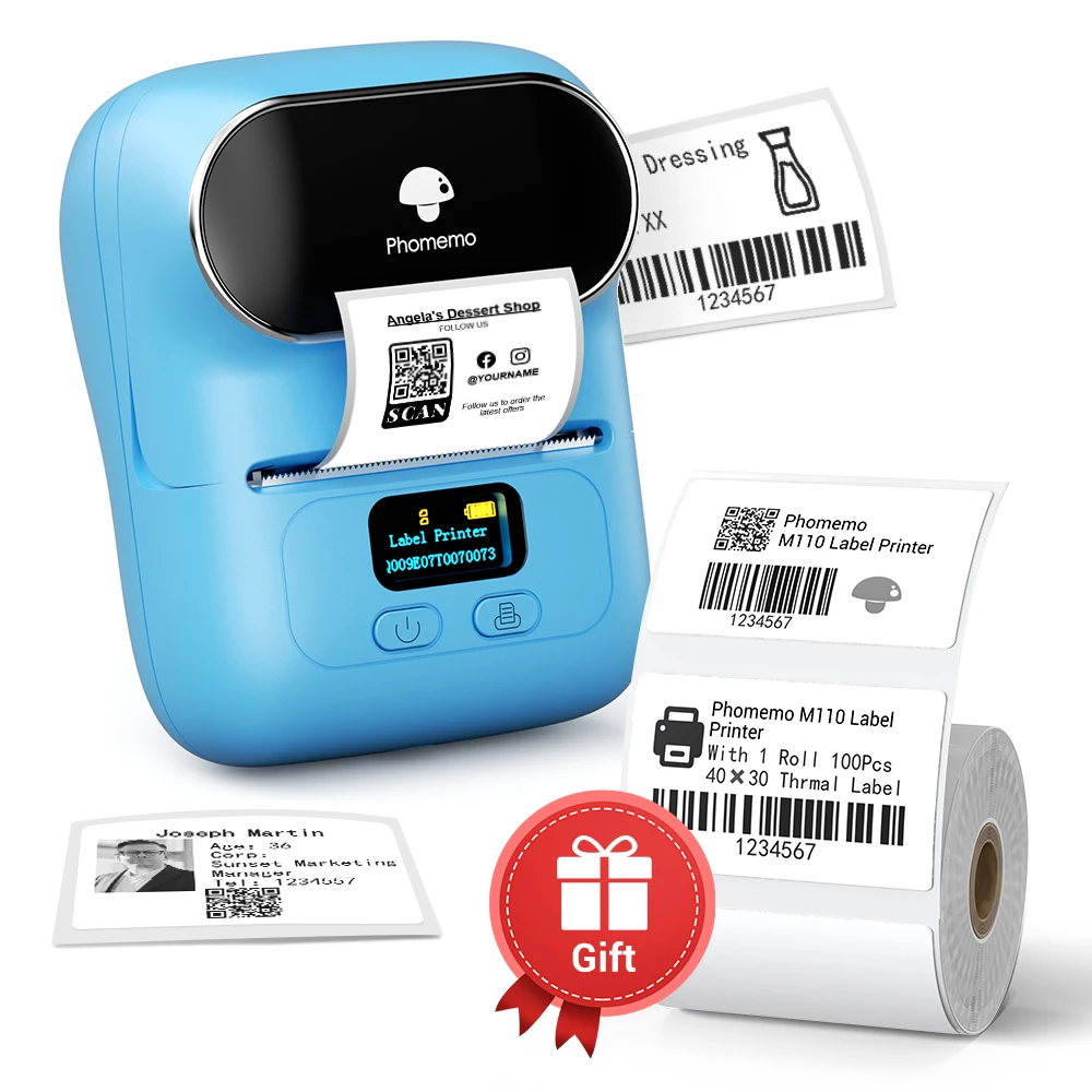 

Phomemo M110 Thermal Printer Mini Label Printer Portable Adhesive Sticker Printer Wireless BT Thermal Printer for Home Office