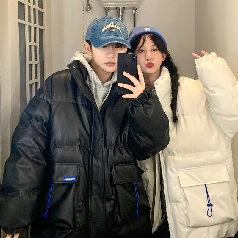 Winter Thick Leather Jacket Men Warm Fashion Casual Oversized Motorcycle Jacket Men Streetwear Loose Short Coat Mens Parker