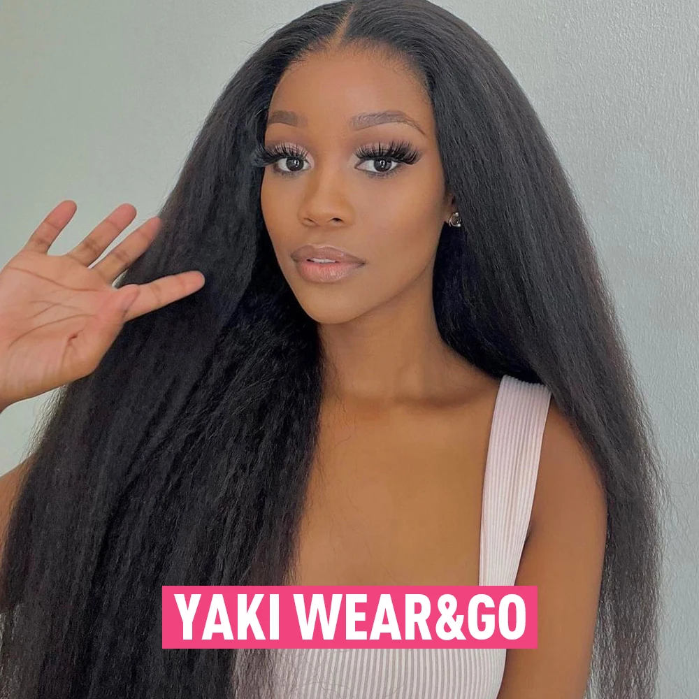 Yaki Glueless Wig Human Hair Ready To Wear and Go Ni Gel Wigs Without Glue Kinky Straight 13X4 HD 4X6 Lace Frontal Preplucked
