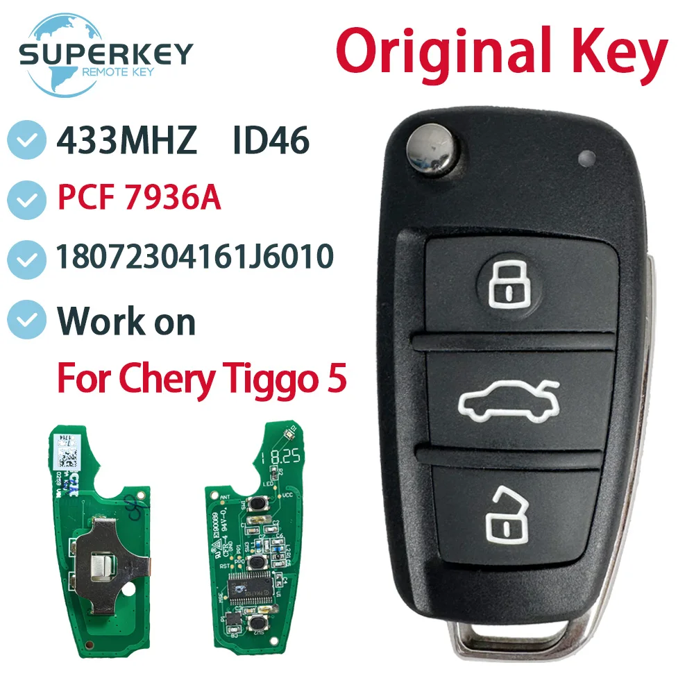 

Оригинальный OEM для Chery Tiggo 5, откидной дистанционный ключ, 434 МГц, ASK ID46 PCF7936A HITAG2 7936, чип, 3 кнопки 18072304161 J6010 J60- 7900010