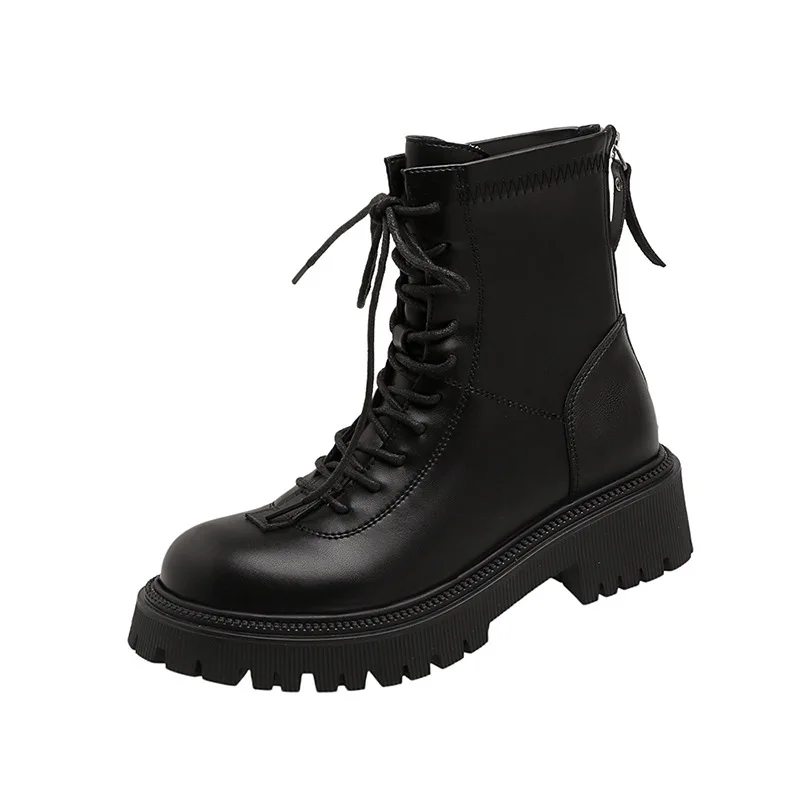 

Женские ботинки-мартинсы на толстой подошве, с ремешком спереди