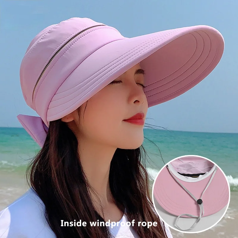 

Women's Summer Hat Removable Cap Top with Zipper Empty Top Hat Cycilng Anti-Uv Sun Hats Ladies Foldable Big Brim Hat Visor Caps