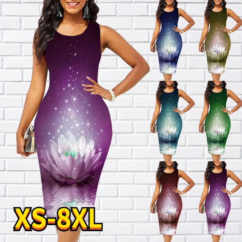 

New Women's Shift Dress Knee Length Dress Fashion Sleeveless Floral Print Dress Summer Round Neck Casual Classic 2022 8XL