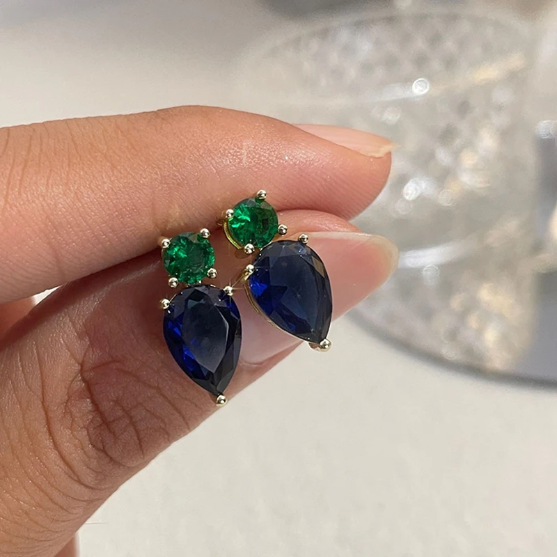 

Classic Water Drop Shaped Crystal Stud Earrings Blue Color Cubic Zirconia Earring For Women Fashion Birthday Wedding Jewelry