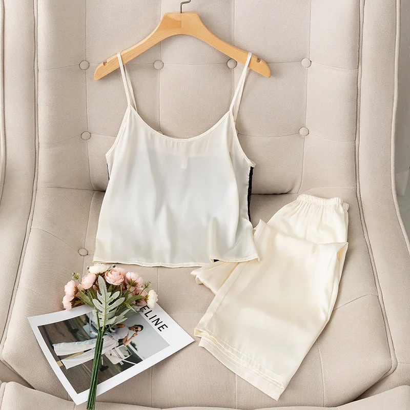 Pajamas women's ice silk thin strap sexy backless pullover silk pajamas for women  pigiami donna  домашняя одежда женская