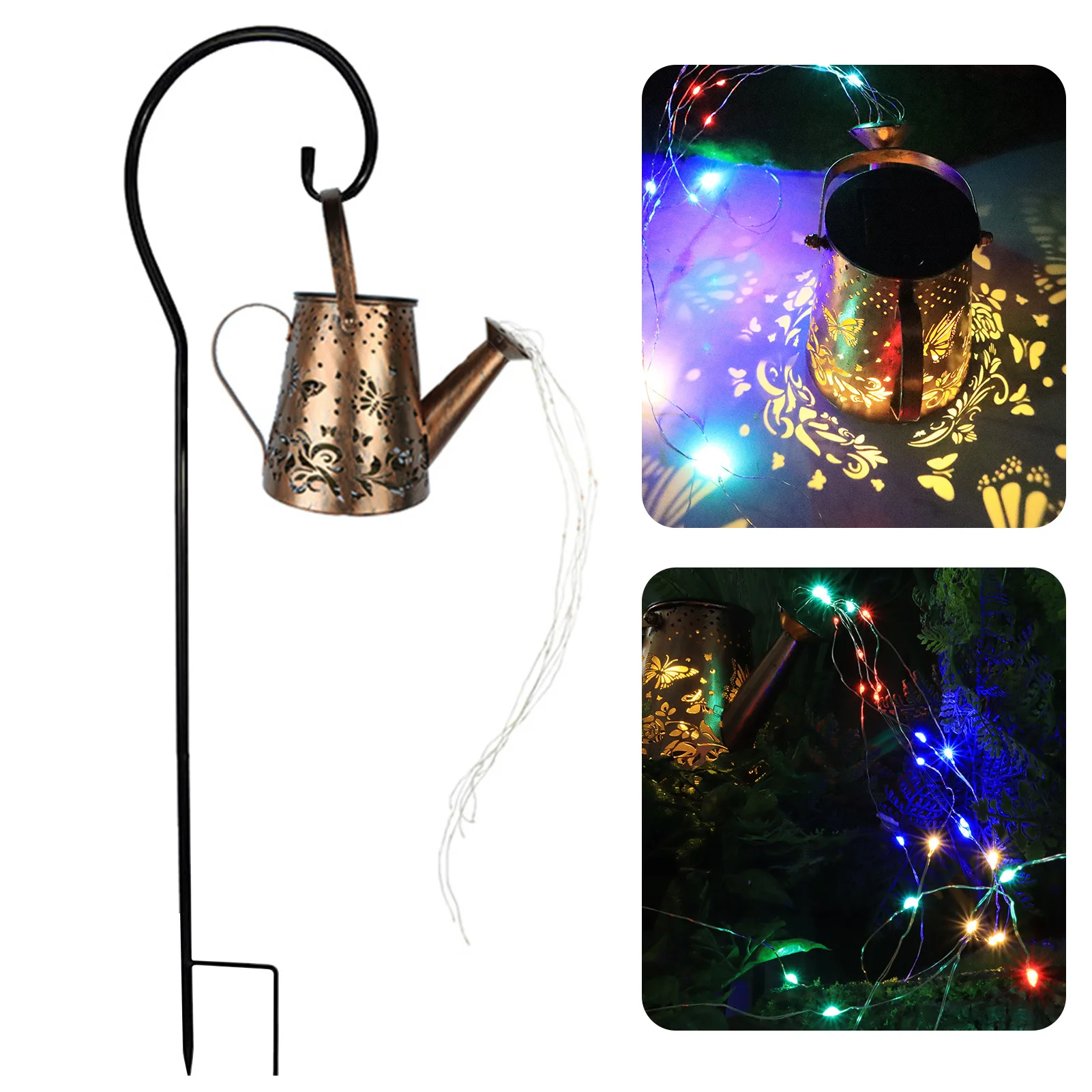 

Solar Watering Can Lights Lighted Watering Can Butterfly Lamp With Bracket Retro Beautiful Wrought Iron Kettle Metal Lamp
