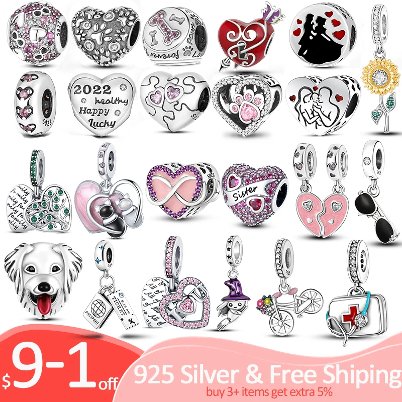 

Hot Sale Color Silver Love Forever Heart Swing Charms Beads Fit Pandora Original Bracelet Necklace Silver Jewelry