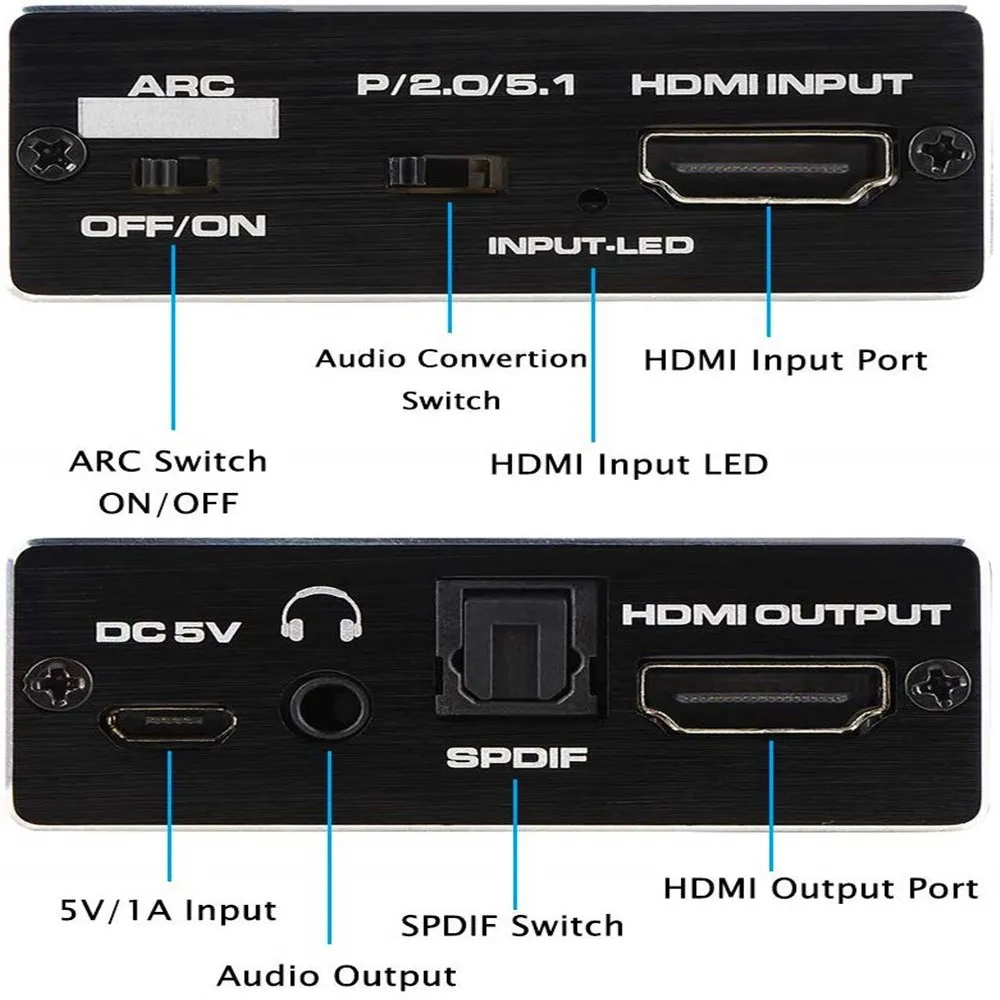4K 60Hz HDMI 2.0 Audio Splitter 5.1 ARC HDMI Audio Extractor HDCP 2.2 HDR10 Audio Converter 4K HD-MI To Optical TOSLINK SPDIF enlarge