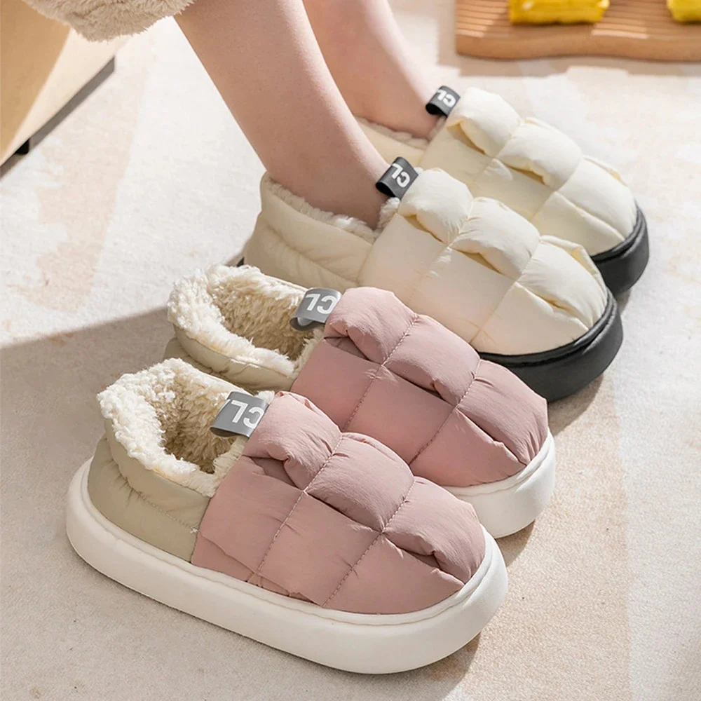 

Fashion Plush Slippers For Women Men Winter Thick Bottom Fur Bread Shoes Home Cloud Slippers Cozy Warm Non-slip Slippers