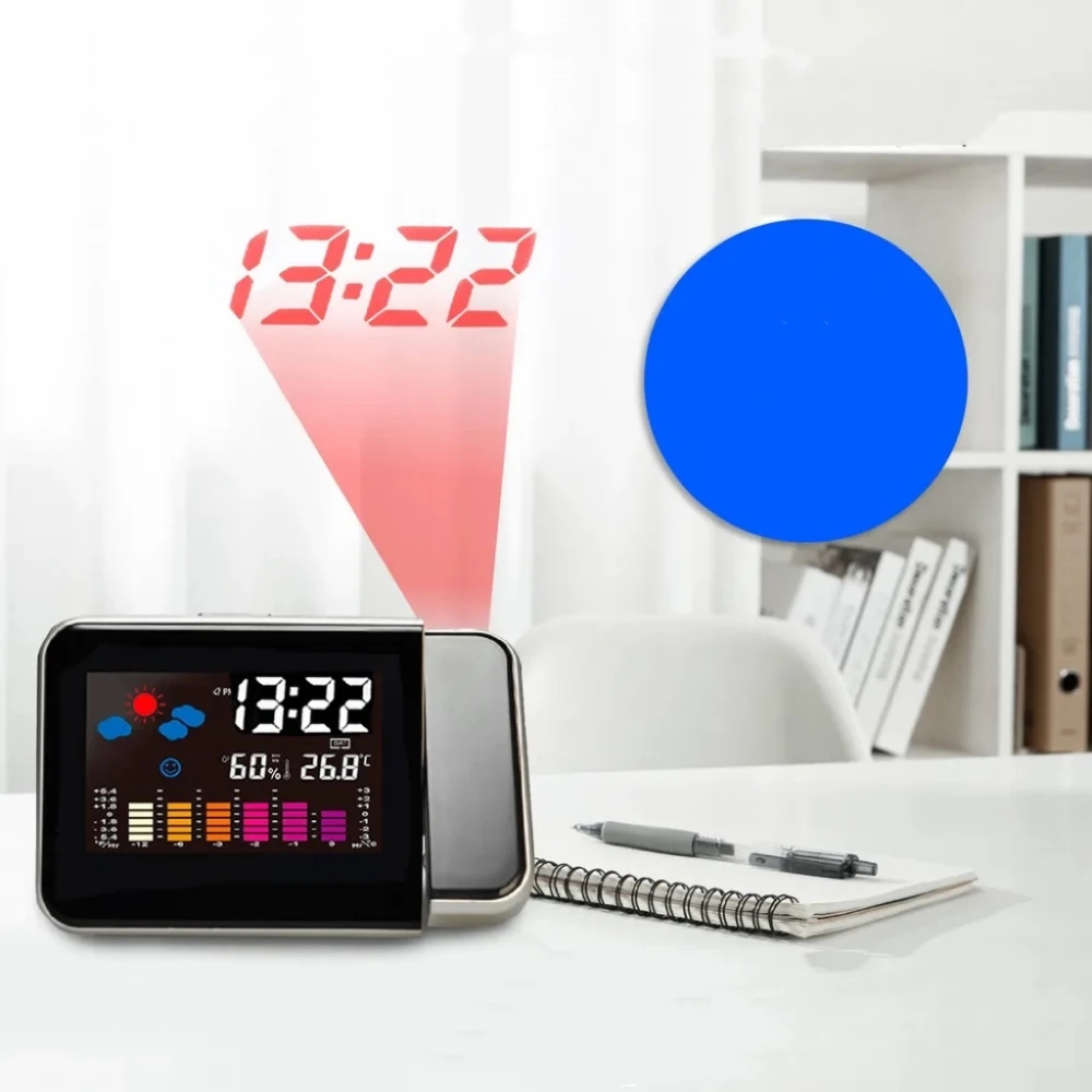 Будильник проекционный на потолок настенный цифровой с термометром гигрометром